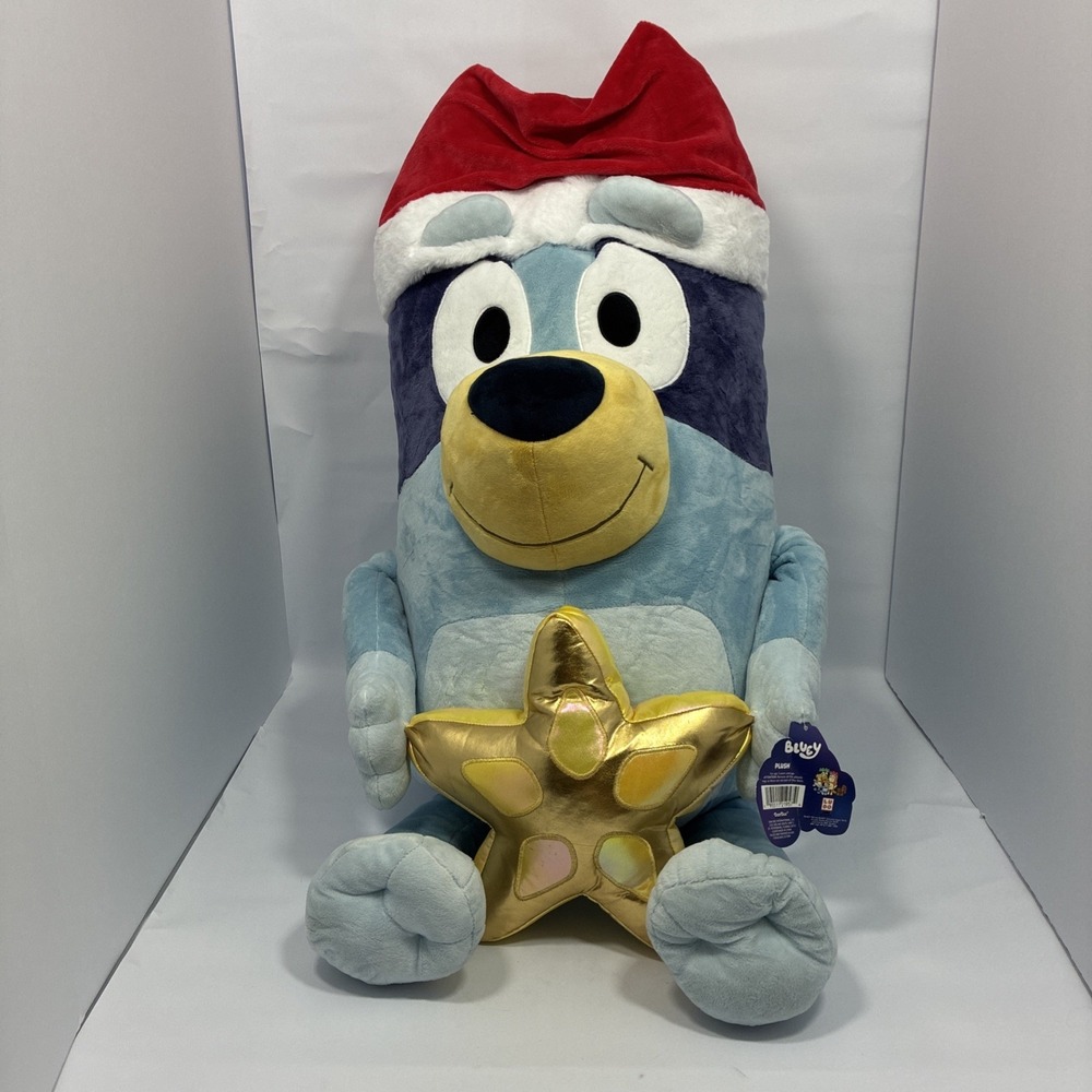 Bluey Christmas Plush Santa Hat Gold Star Dan Dee Stuffed Animal 2025 NWT 28"